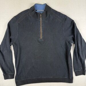 Tommy Bahama Mens 100% Cotton Quarter Zip Pullover Sweater Black Blue Marlin XXL